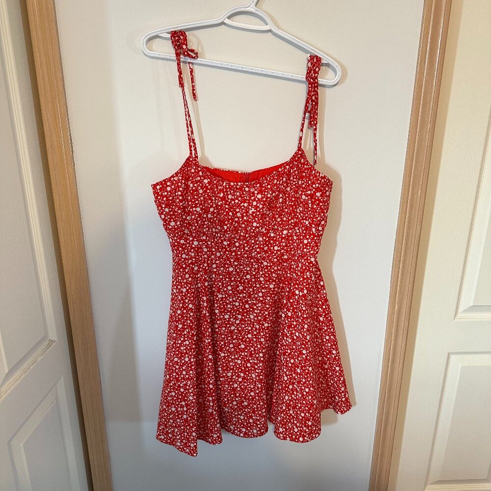 Red floral mini dress